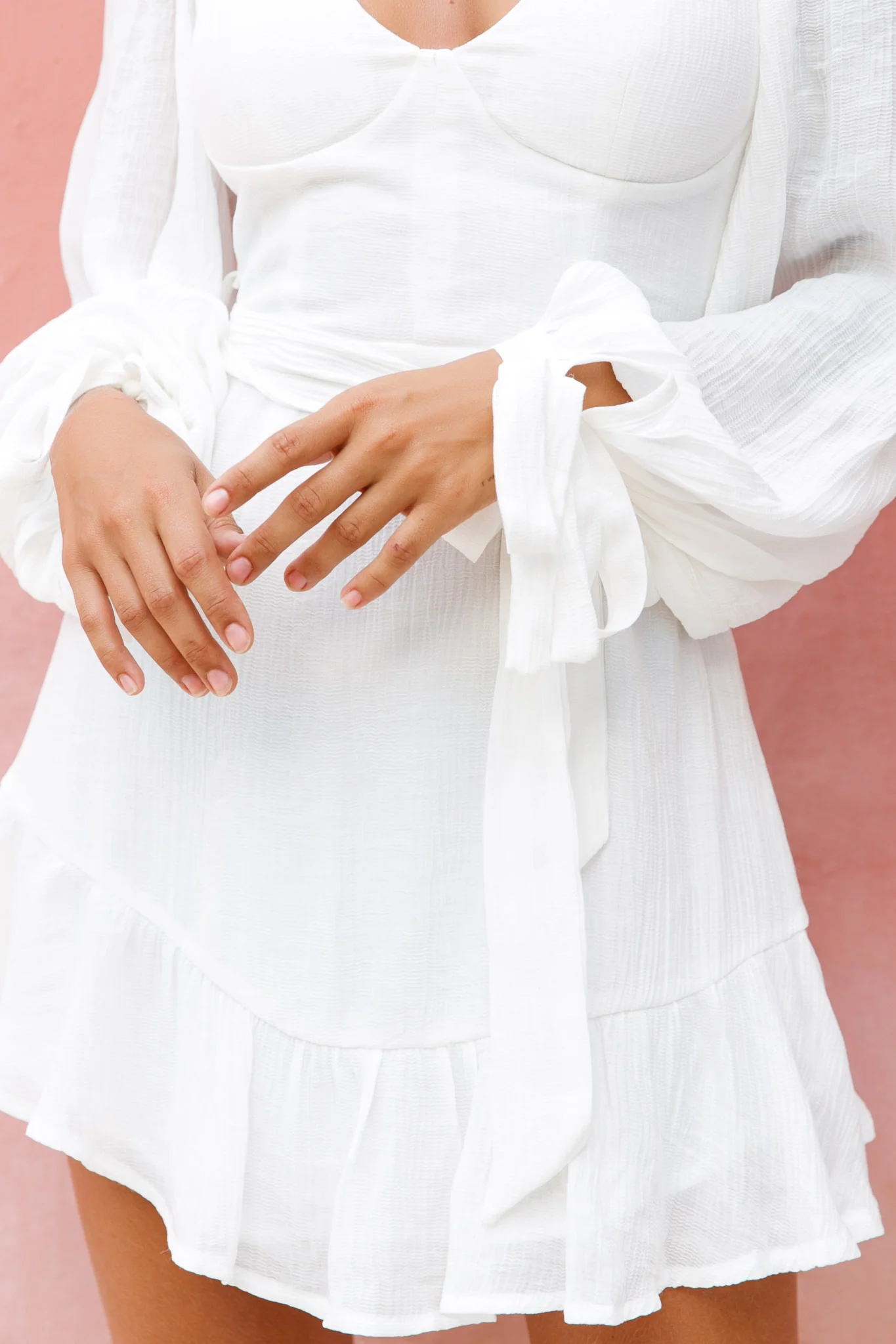 Make Memories Balloon Sleeve Molded Bust Dress White - Image 8