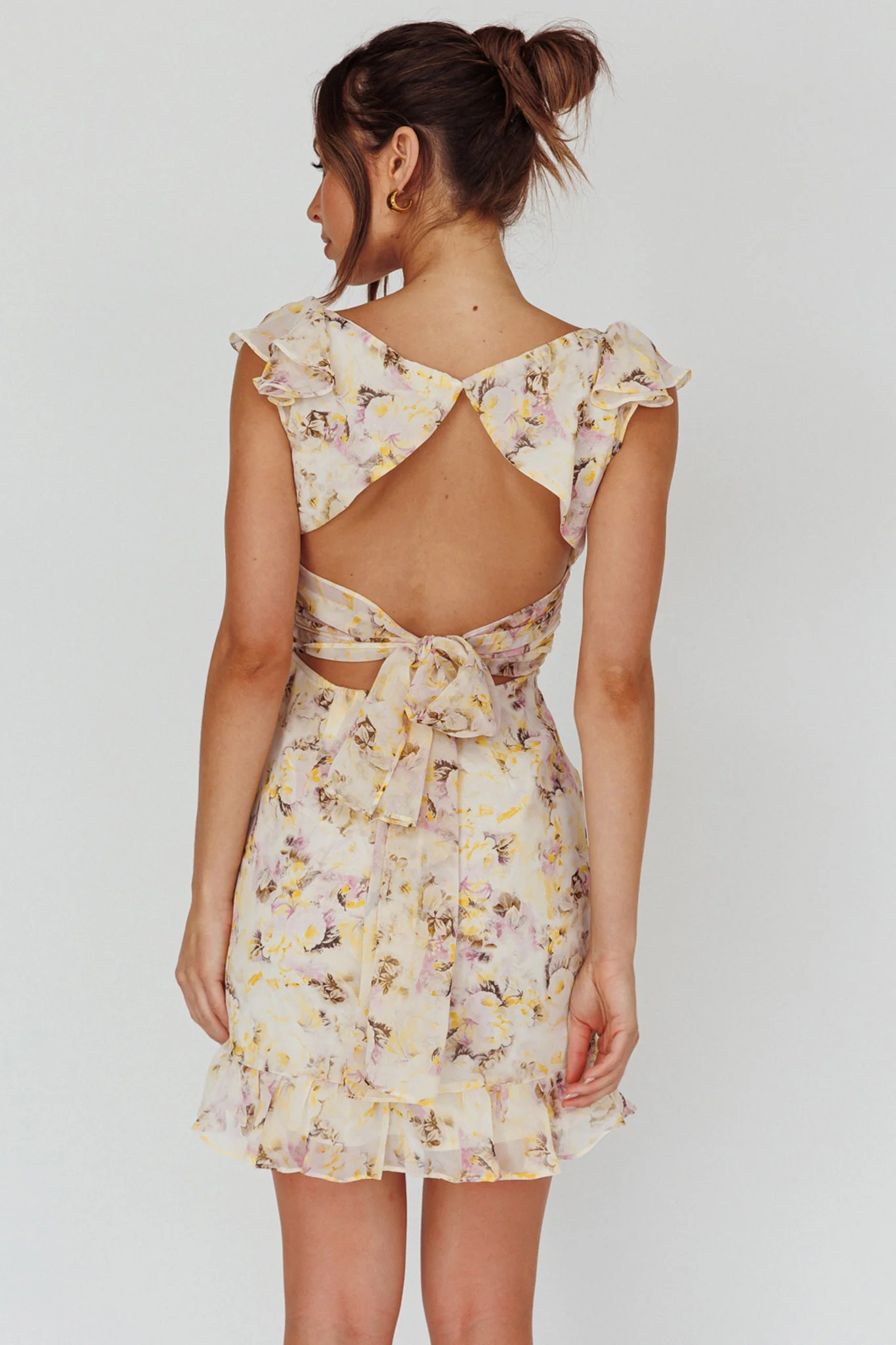 Make Memories Frill Strap Mini Dress Floral Yellow - Image 2