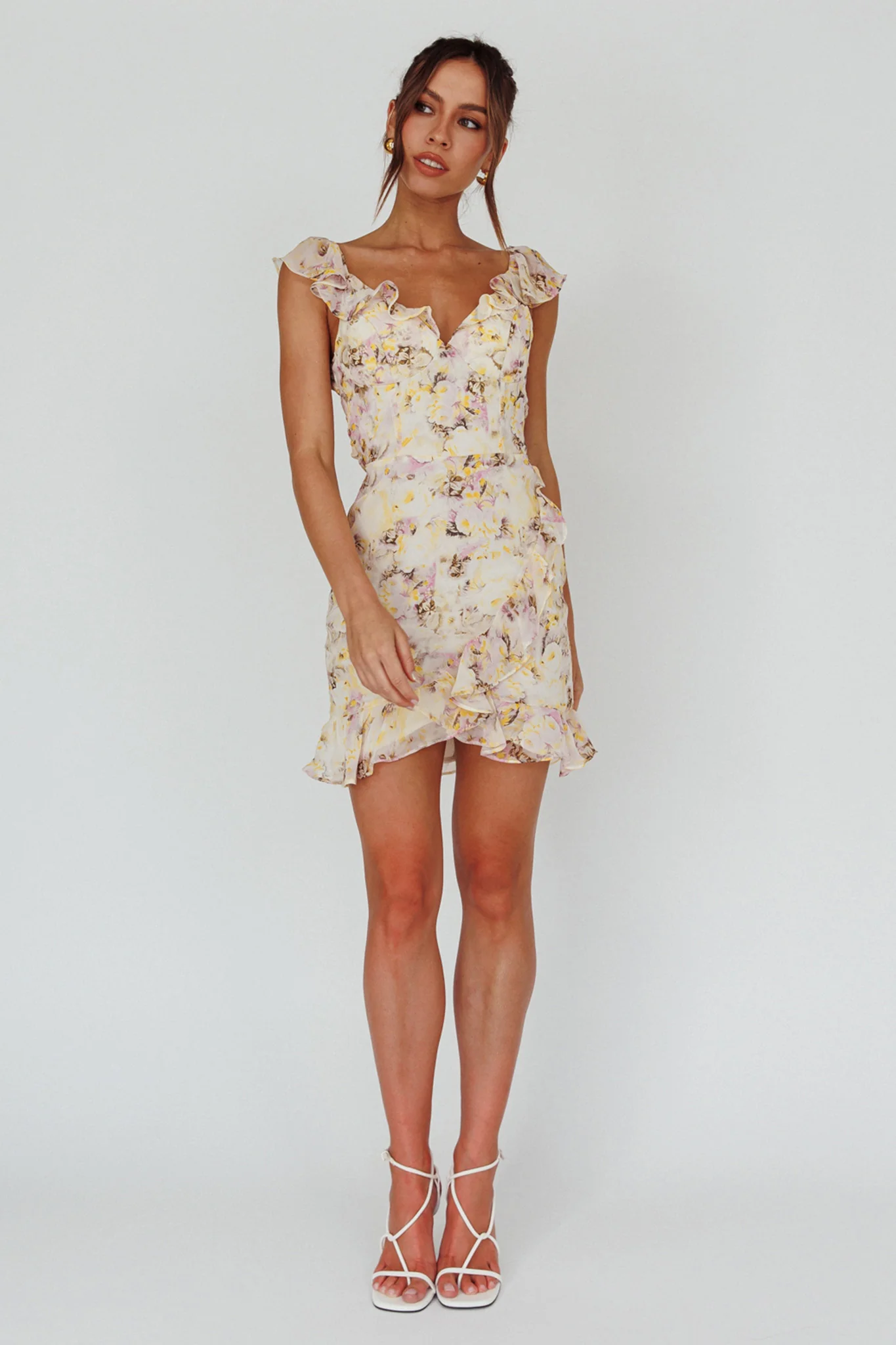 Make Memories Frill Strap Mini Dress Floral Yellow - Image 6