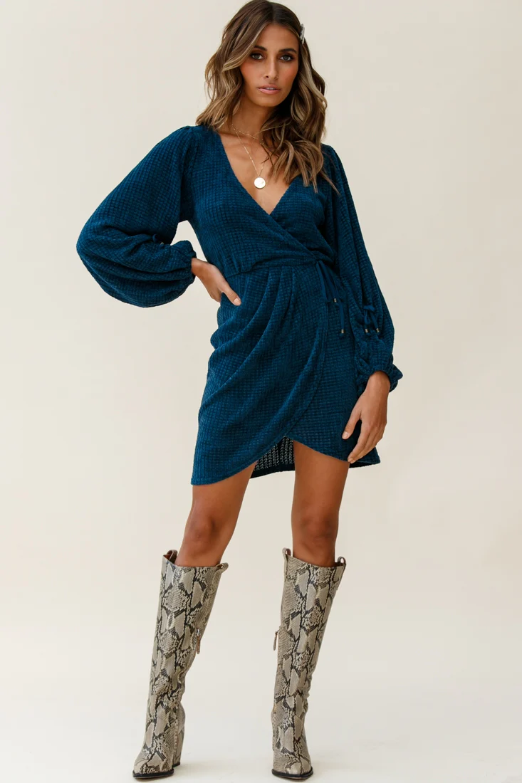 Make Way Balloon Sleeve Wrap Dress Teal - Image 2