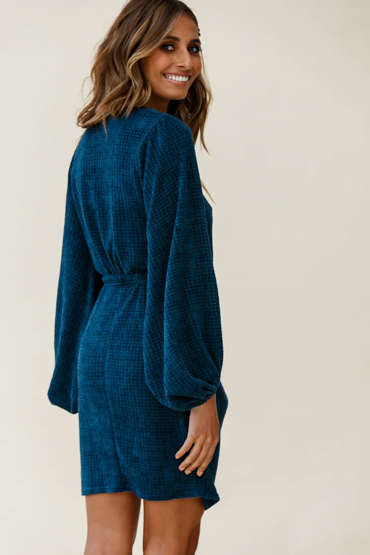 Make Way Balloon Sleeve Wrap Dress Teal - Image 5