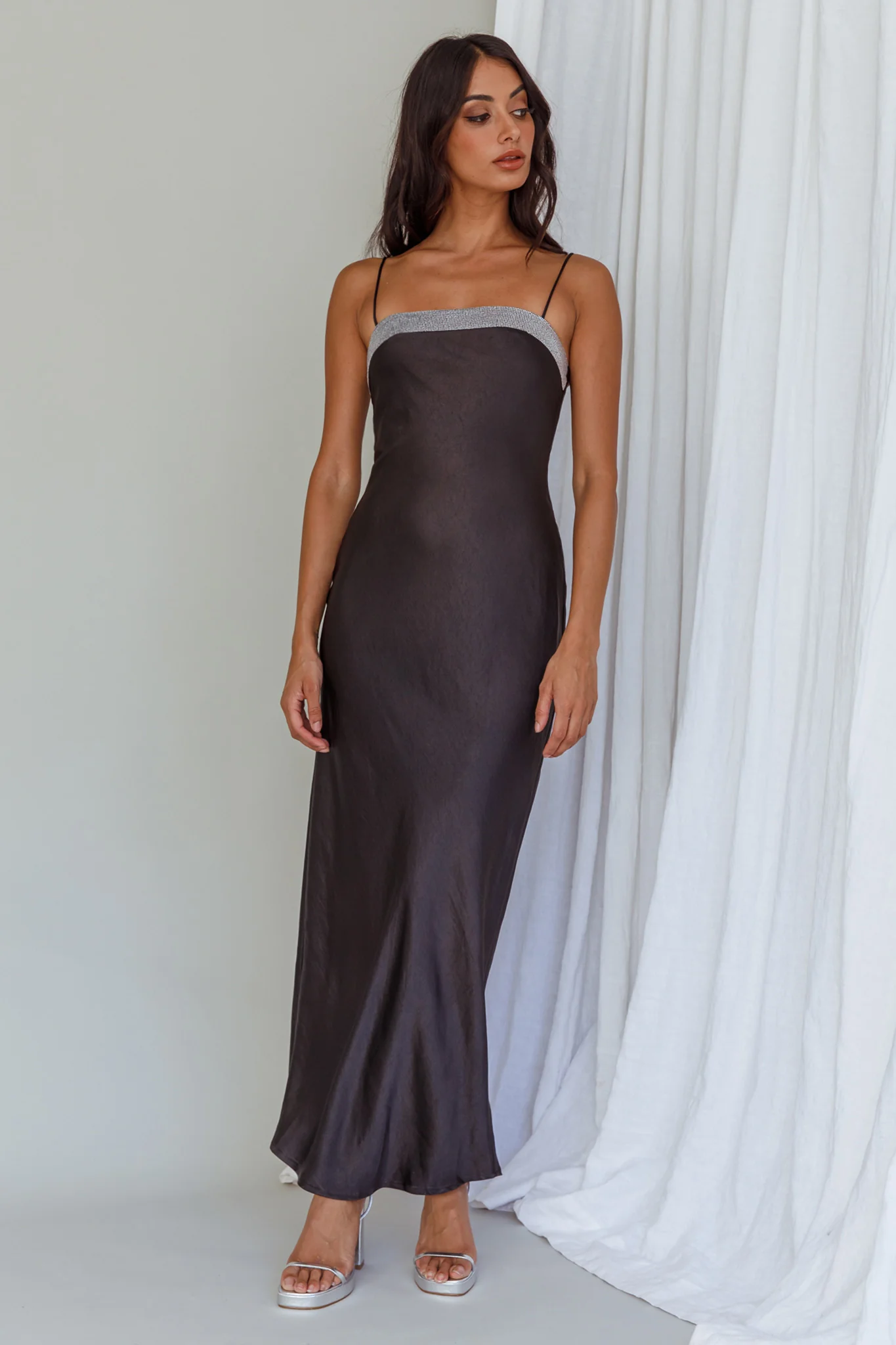 Making Headlines Diamante Neckline Maxi Dress Black - Image 3