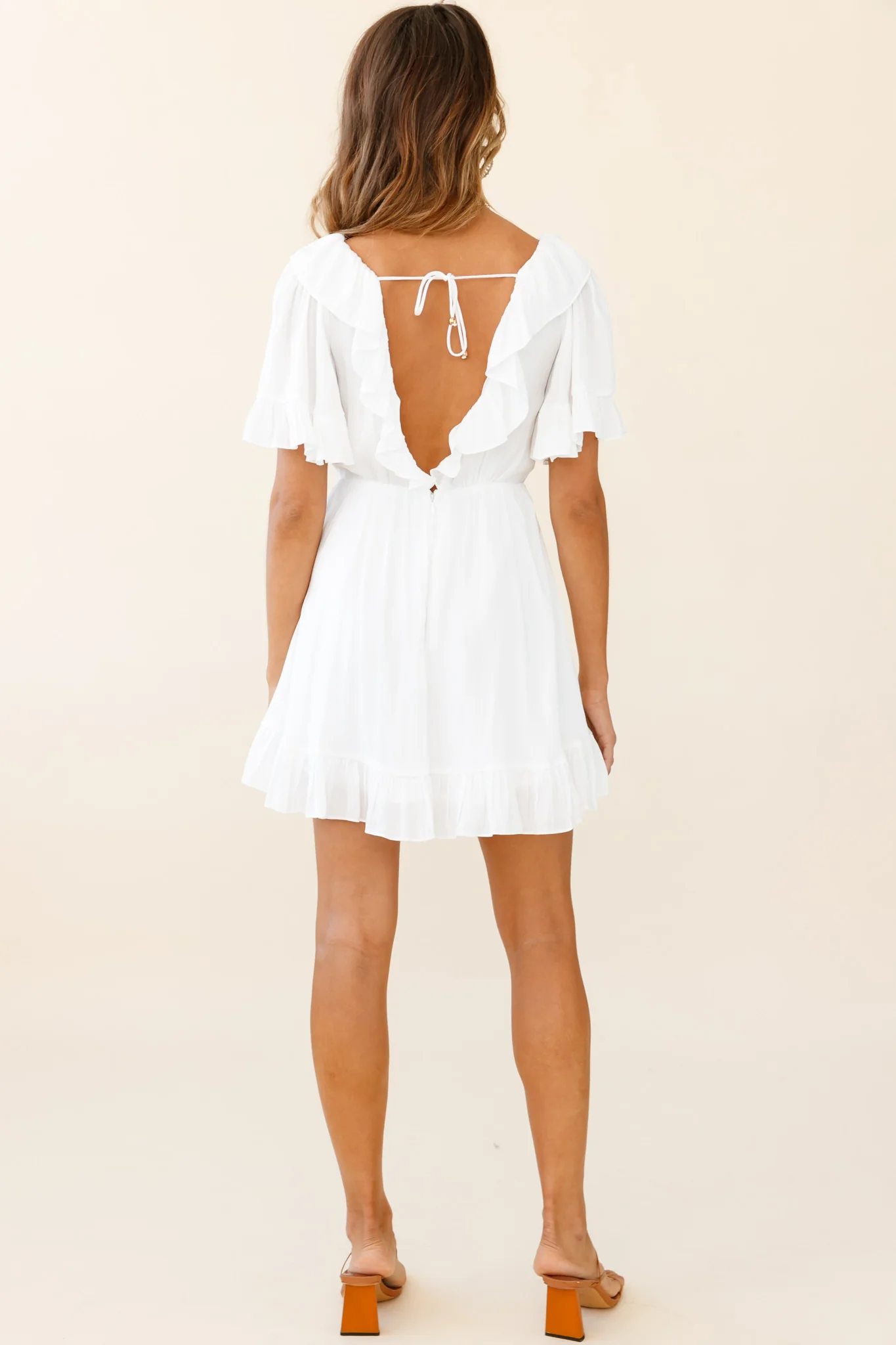 Malika Angel Sleeve Ruffle Trim Dress White - Image 2