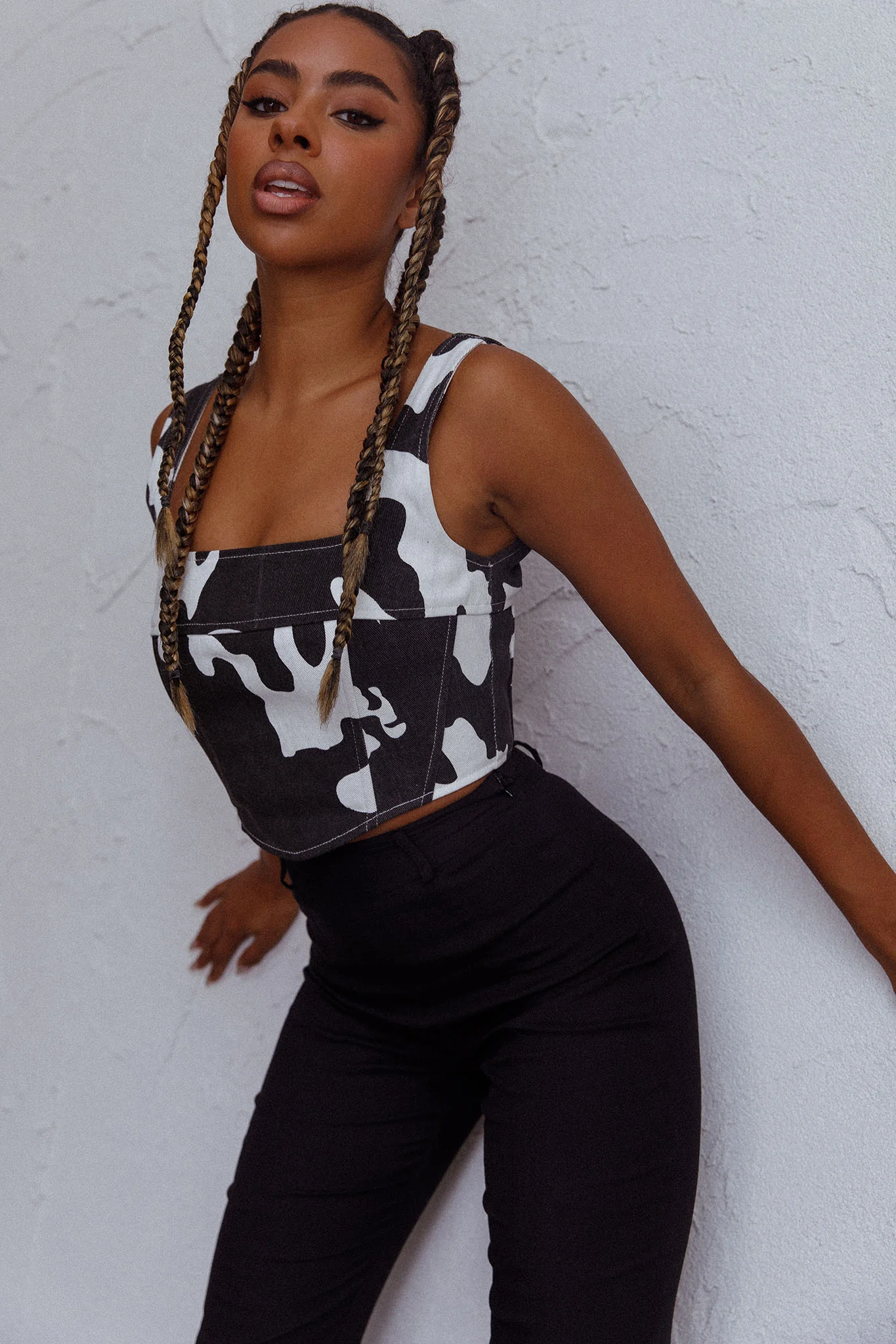 Mandie Thick Strap Crop Top Printed Cow - Image 4