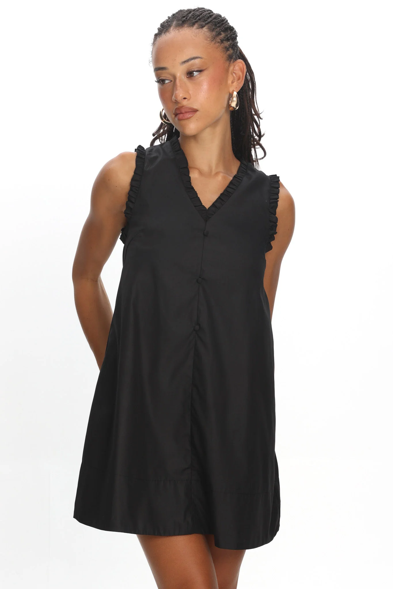 Marava Frill Trim Baby Doll Mini Dress Black - Image 5