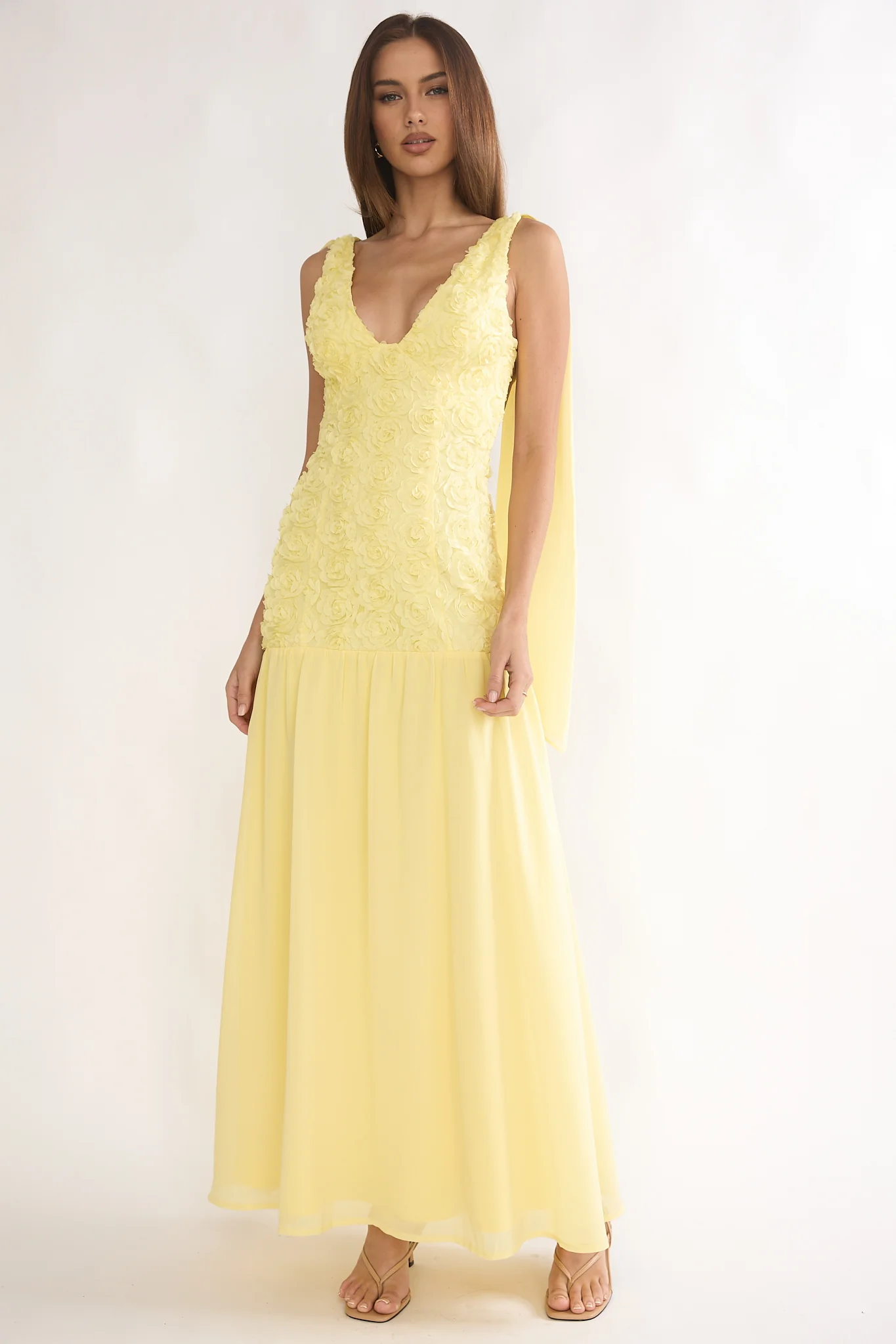 Marcellia Tied Back Maxi Dress Embellished Yellow - Image 5