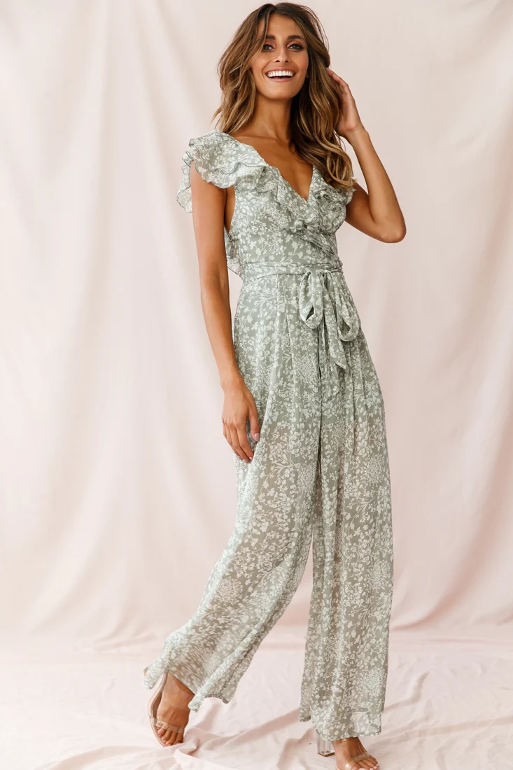 Marcia Ruffle Strap Wide Leg Jumpsuit Olive - Image 2