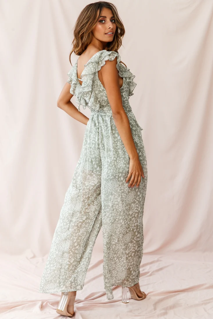 Marcia Ruffle Strap Wide Leg Jumpsuit Olive - Image 3
