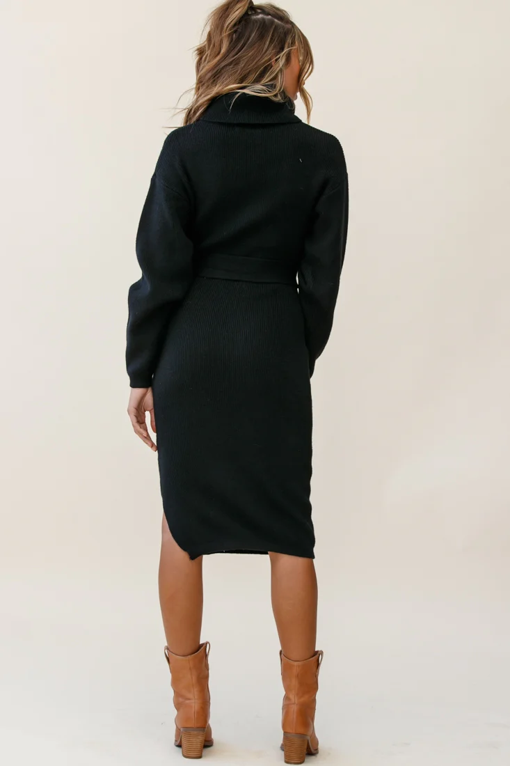 Marco Long Sleeve Turtleneck Knit Midi Dress Black - Image 6