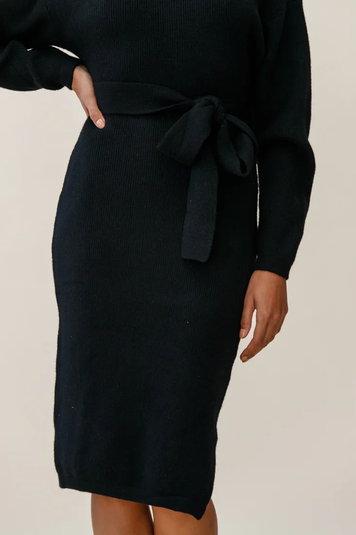 Marco Long Sleeve Turtleneck Knit Midi Dress Black - Image 7