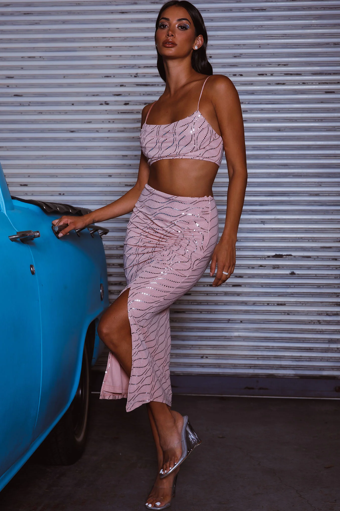 Maree Ruched Detail Midi Skirt Blush - Image 6