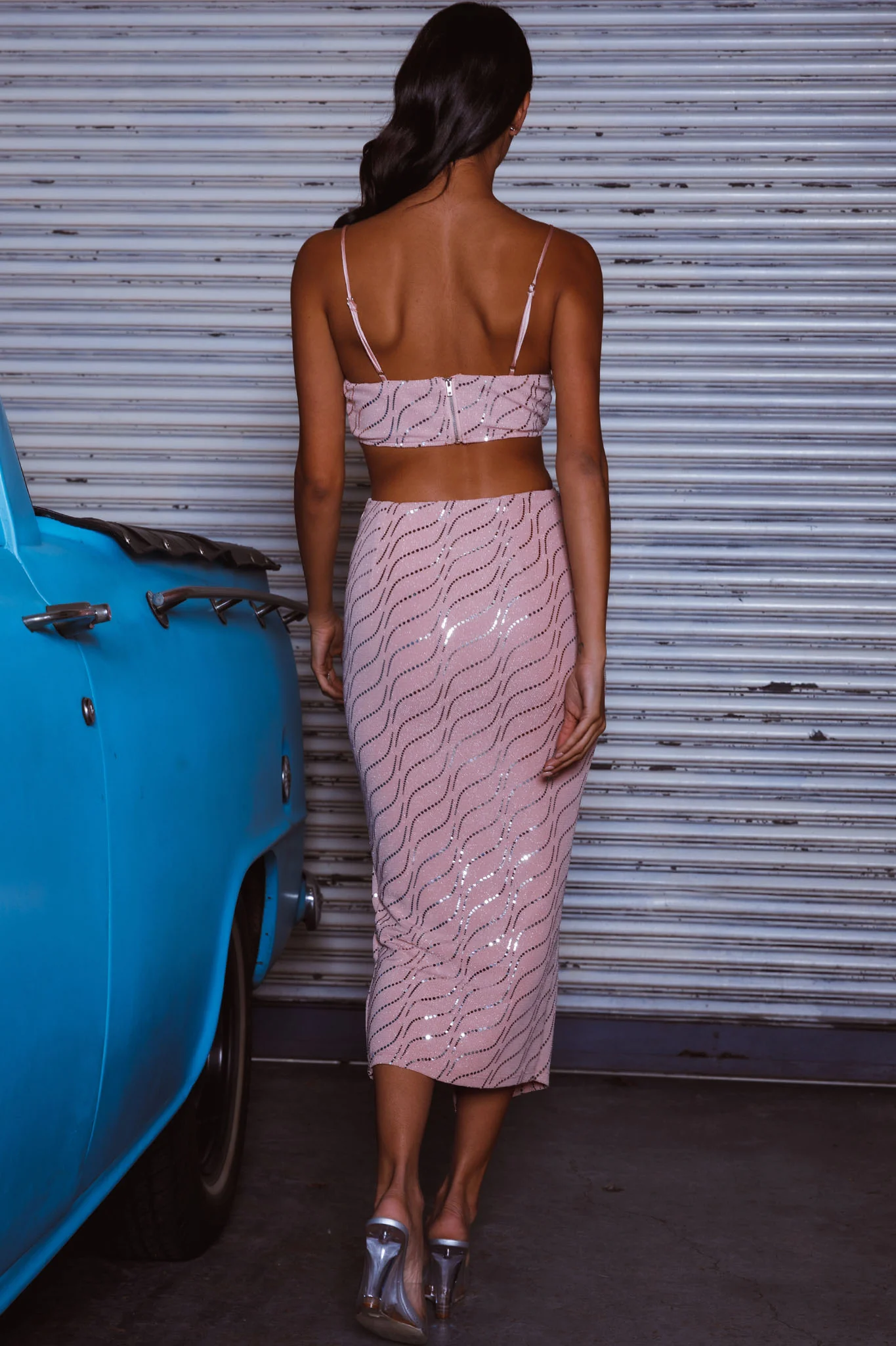 Maree Ruched Detail Midi Skirt Blush - Image 9