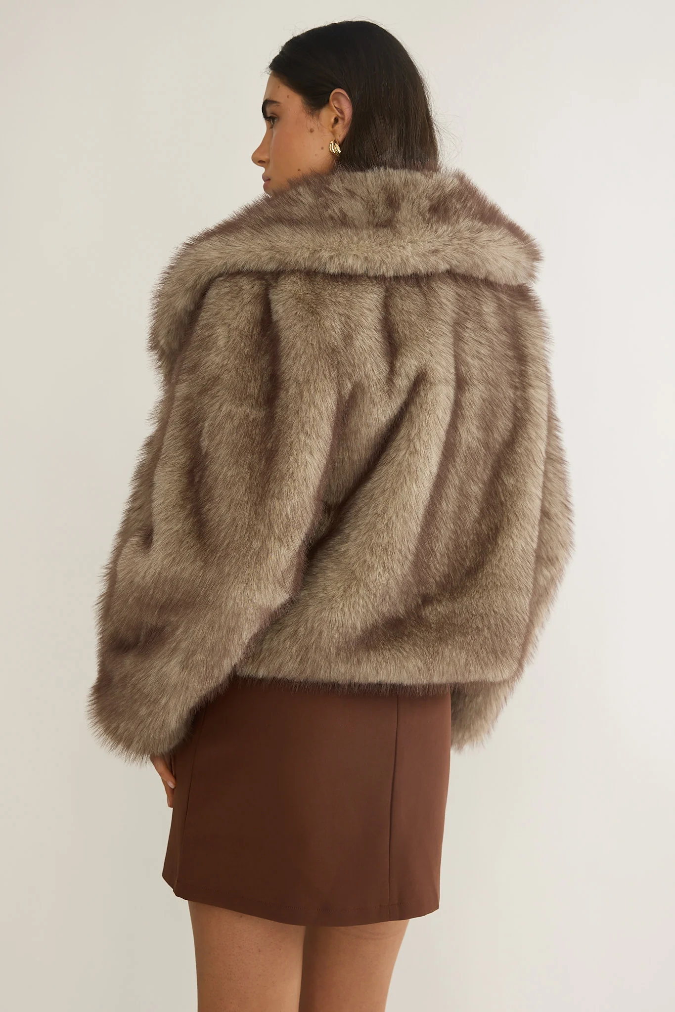 Marella Oversized Lapel Faux Fur Jacket Taupe - Image 2