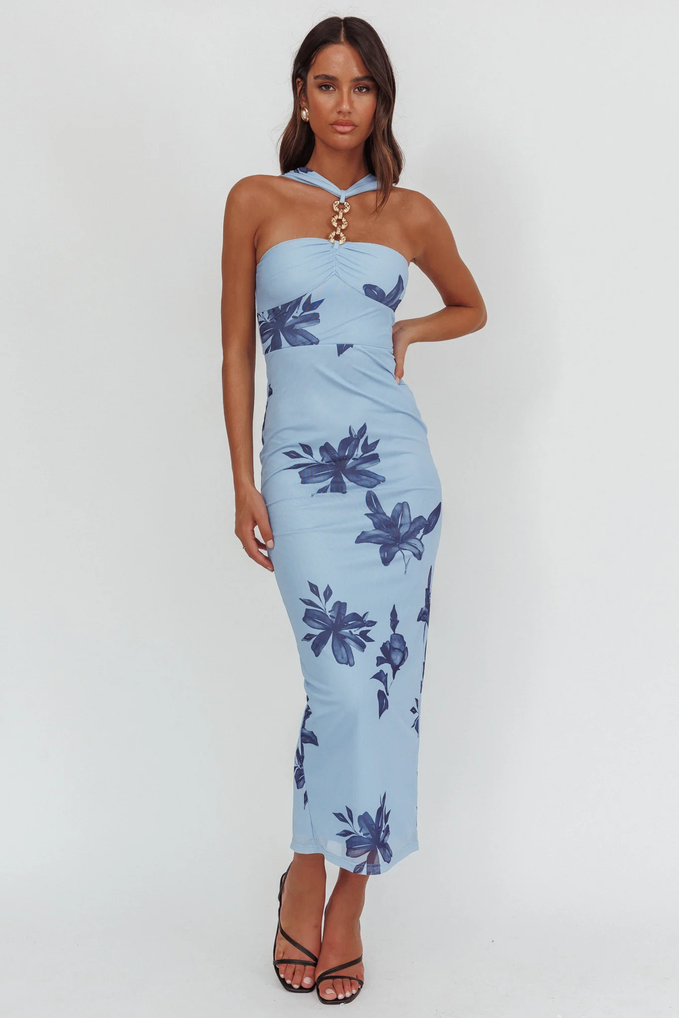 Maretha Gold Link Neckline Maxi Dress Lily Blue - Image 4