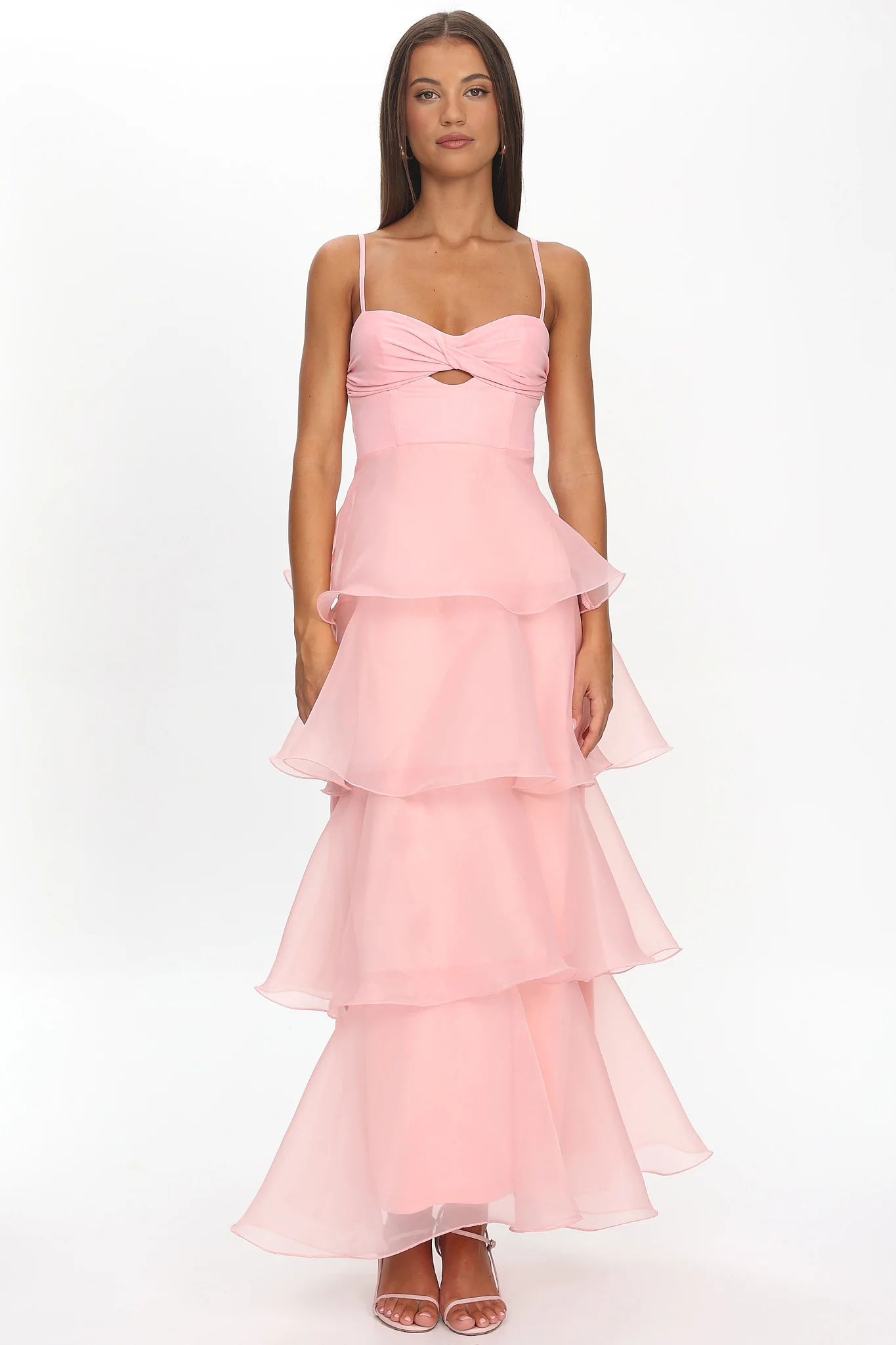 Margarida Layered Sweetheart Neckline Maxi Dress Pink - Image 4