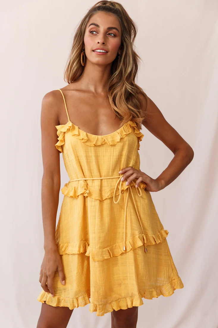 Maria Frill Trim Spaghetti Strap Dress Mustard - Image 5