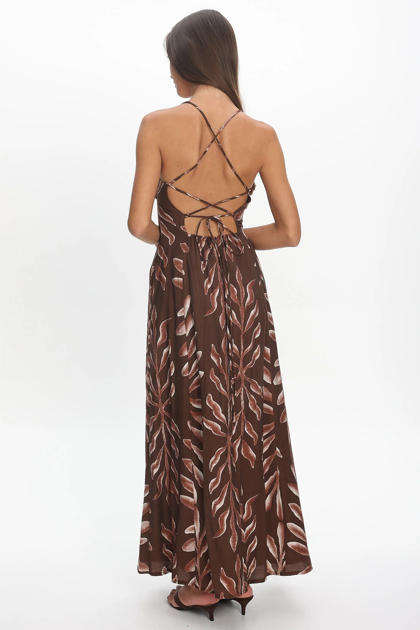 Mariana Strappy Back Maxi Dress Print Chocolate - Image 3