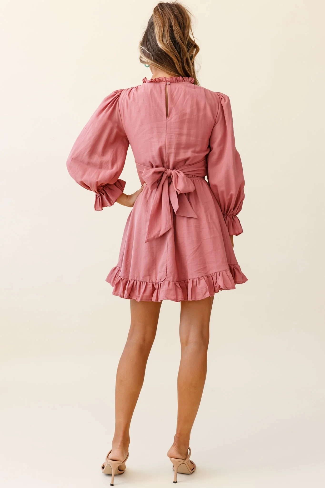 Marianna Long Sleeve Shirred Bust Dress Rose - Image 3