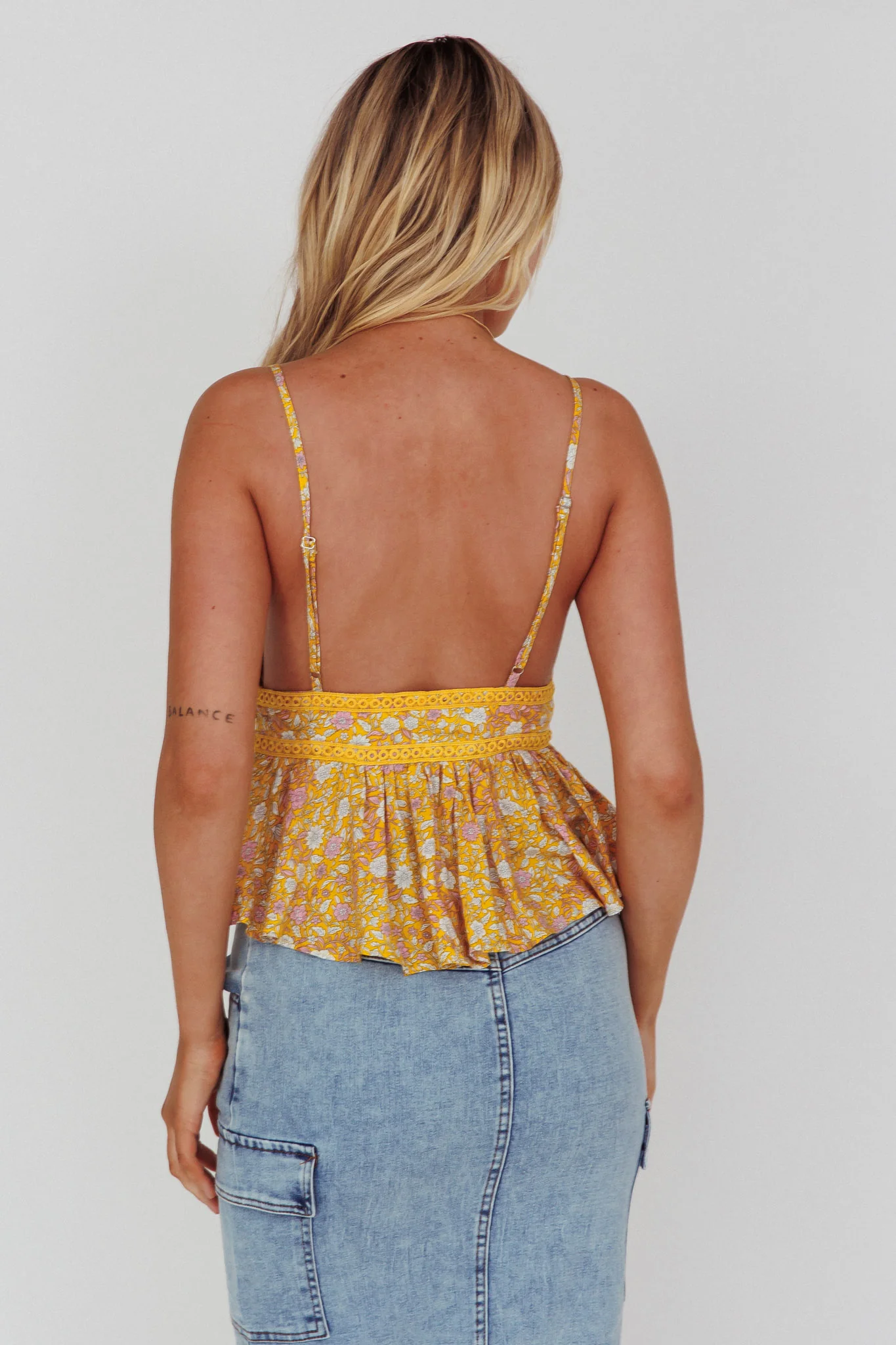 Marigold Crochet Trim Top Floral Yellow - Image 2