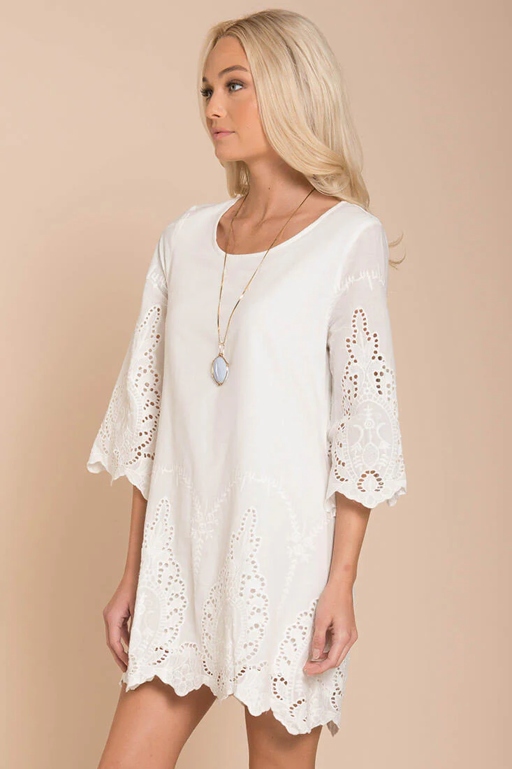 Marina Embroidered Tunic Dress White - Image 3