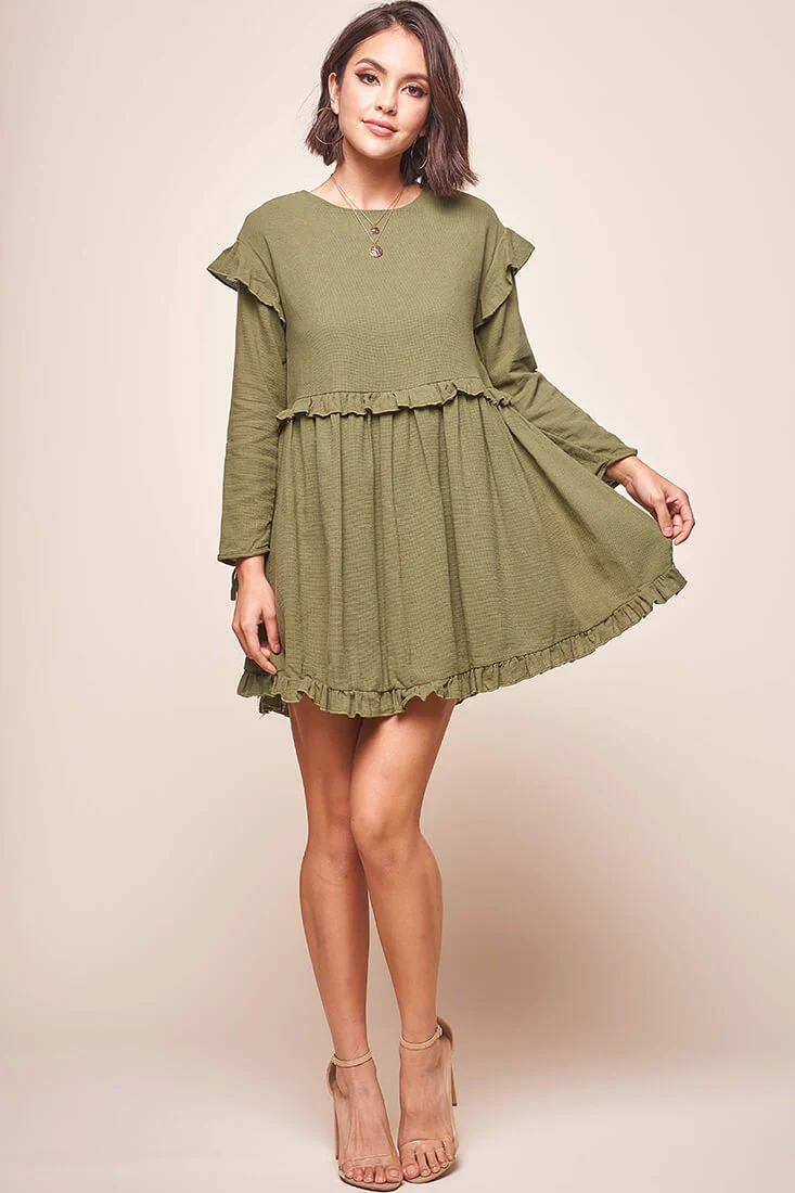 Marion Long Sleeve Shift Dress Khaki - Image 2