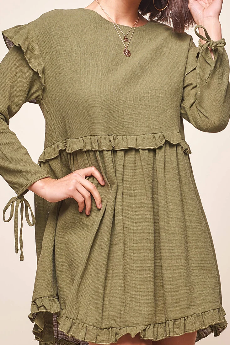 Marion Long Sleeve Shift Dress Khaki - Image 5