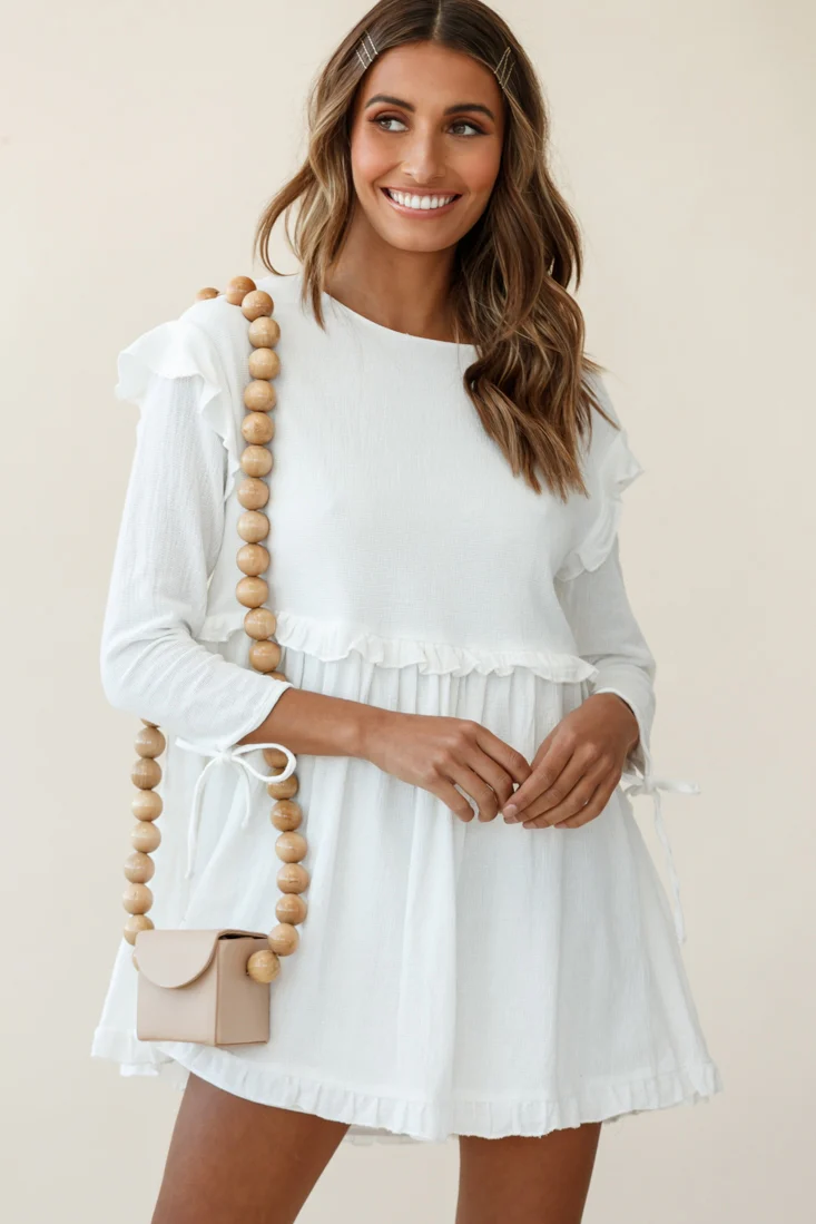Marion Long Sleeve Shift Dress White - Image 3