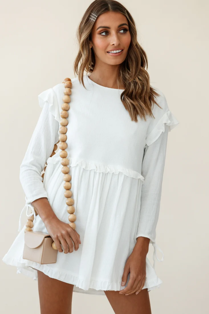 Marion Long Sleeve Shift Dress White - Image 4