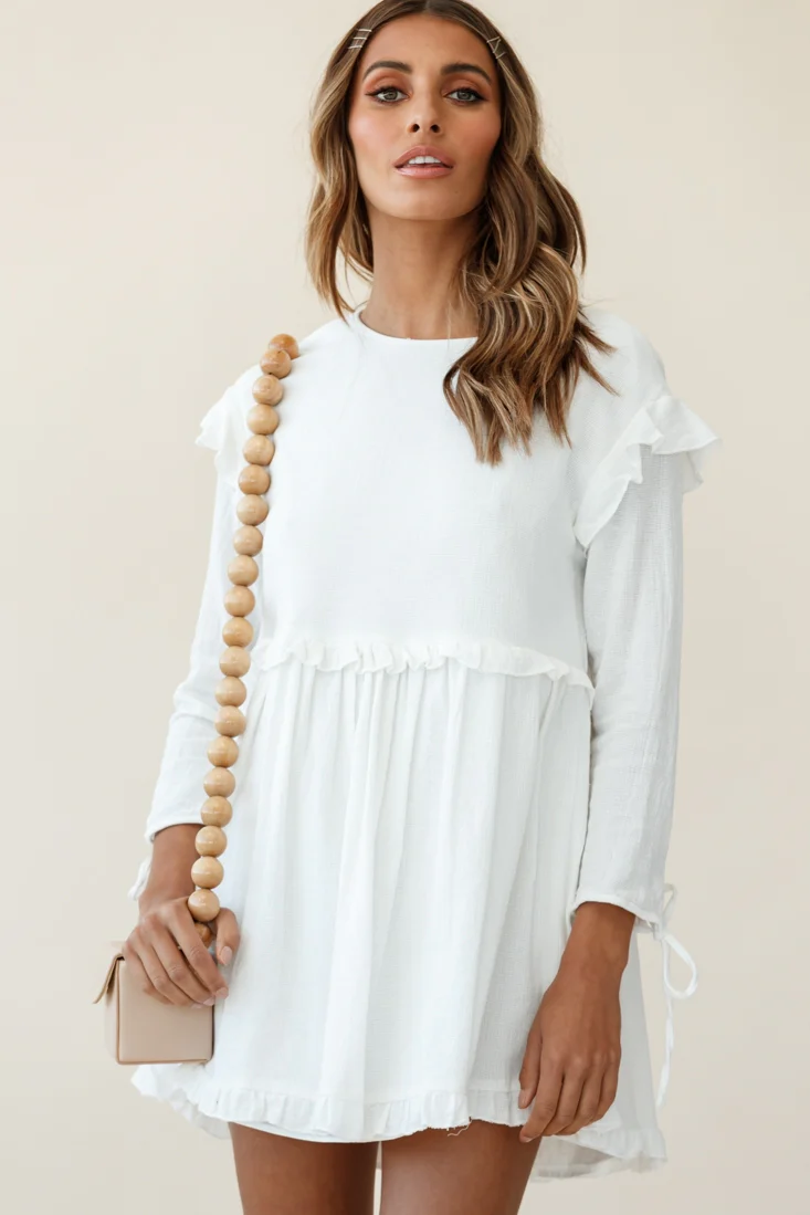 Marion Long Sleeve Shift Dress White - Image 5