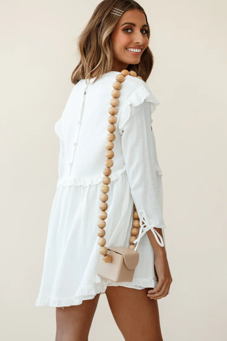 Marion Long Sleeve Shift Dress White - Image 6
