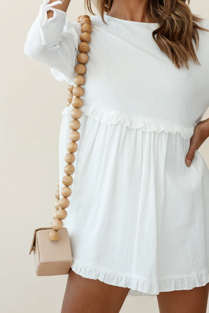 Marion Long Sleeve Shift Dress White - Image 7