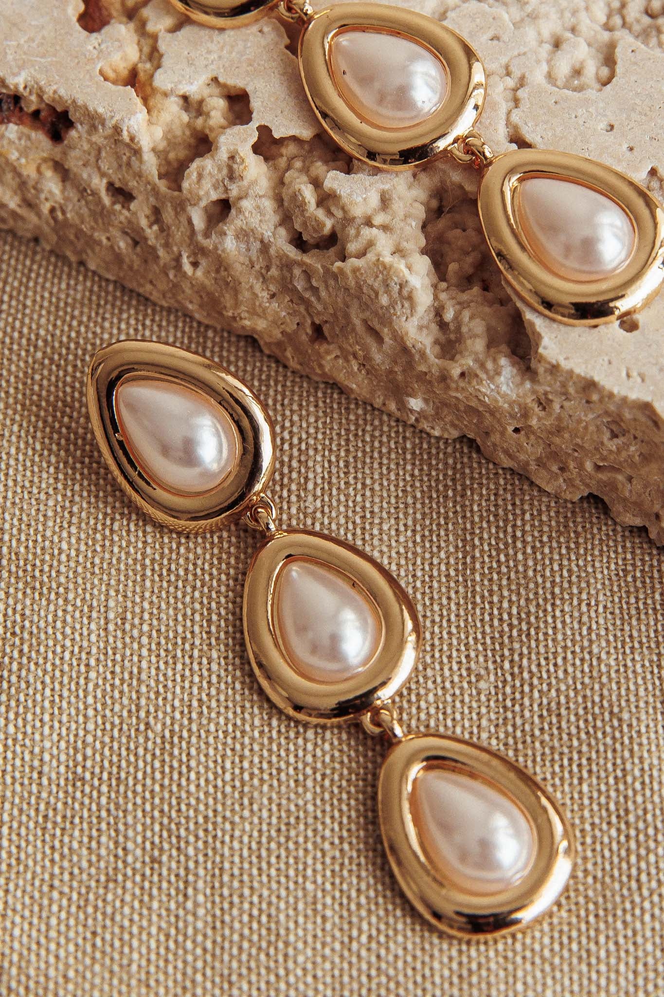 Marion Triple Droplet Earrings Gold Pearl - Image 3