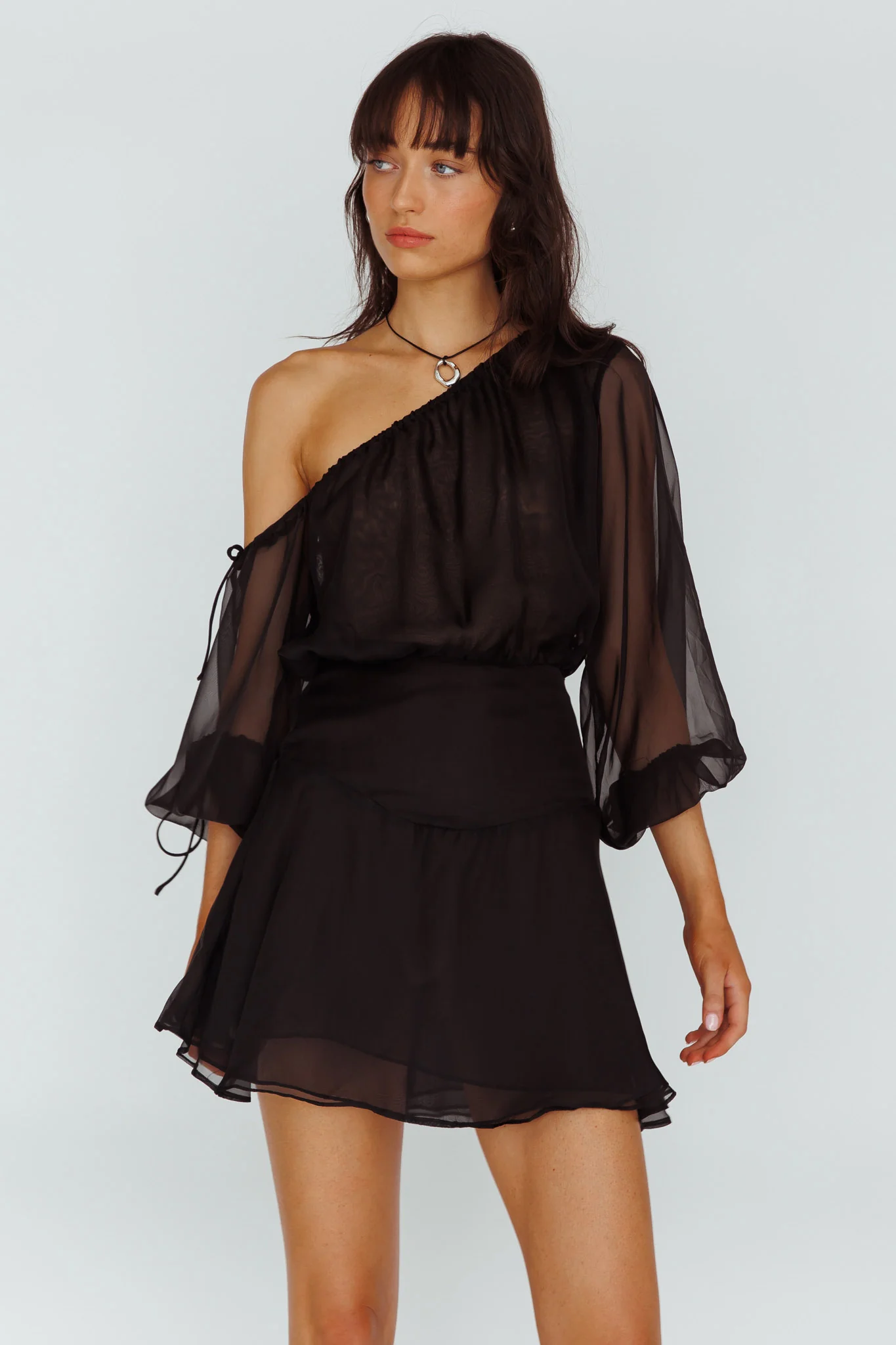 Mariona Off Shoulder Long Sleeve Mini Dress Black - Image 5