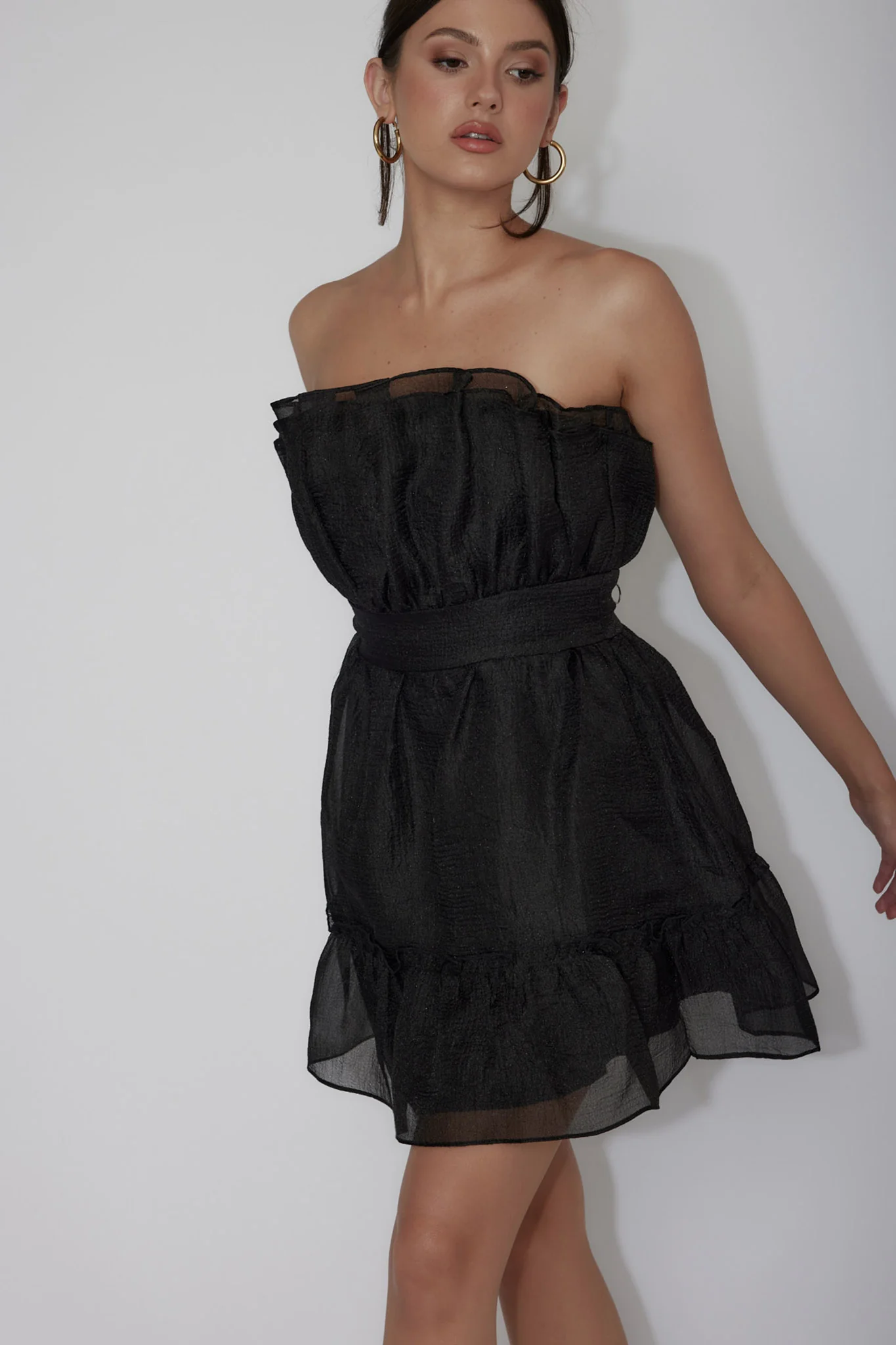 Marisela Strapless Frill Hem Mini Dress Black - Image 2