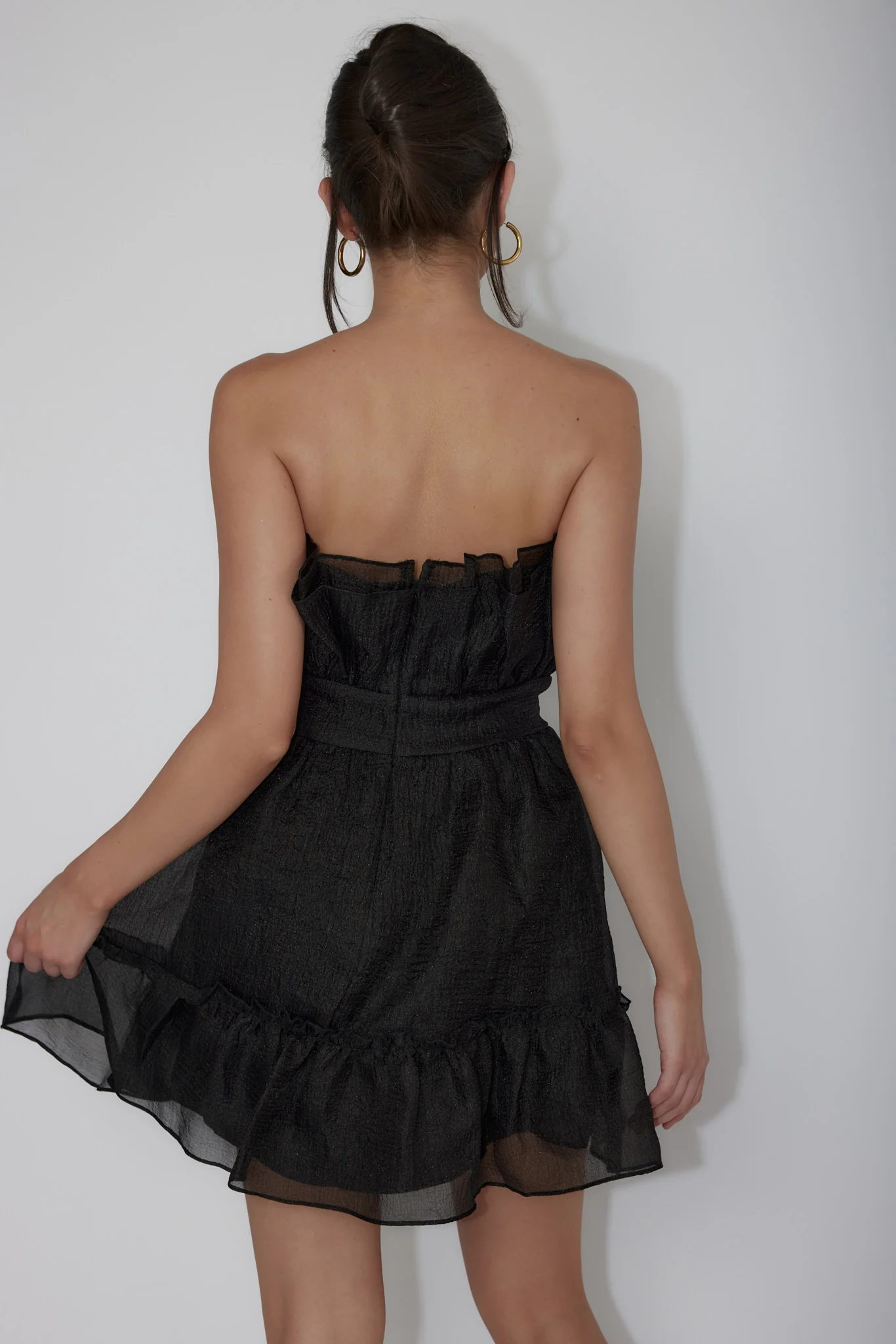 Marisela Strapless Frill Hem Mini Dress Black - Image 3