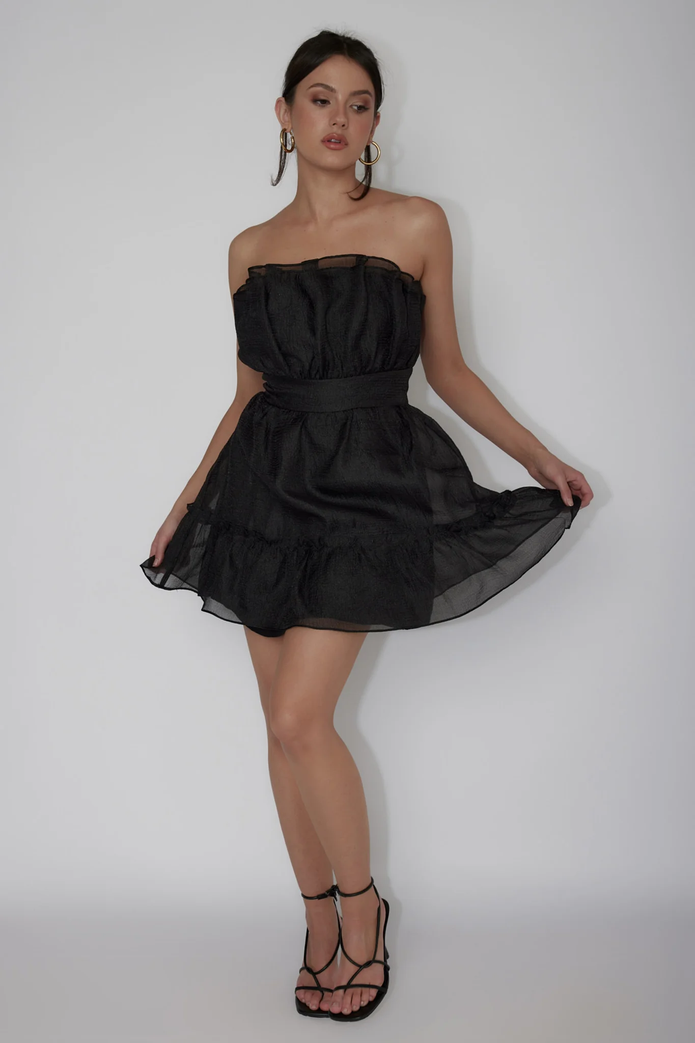 Marisela Strapless Frill Hem Mini Dress Black - Image 4