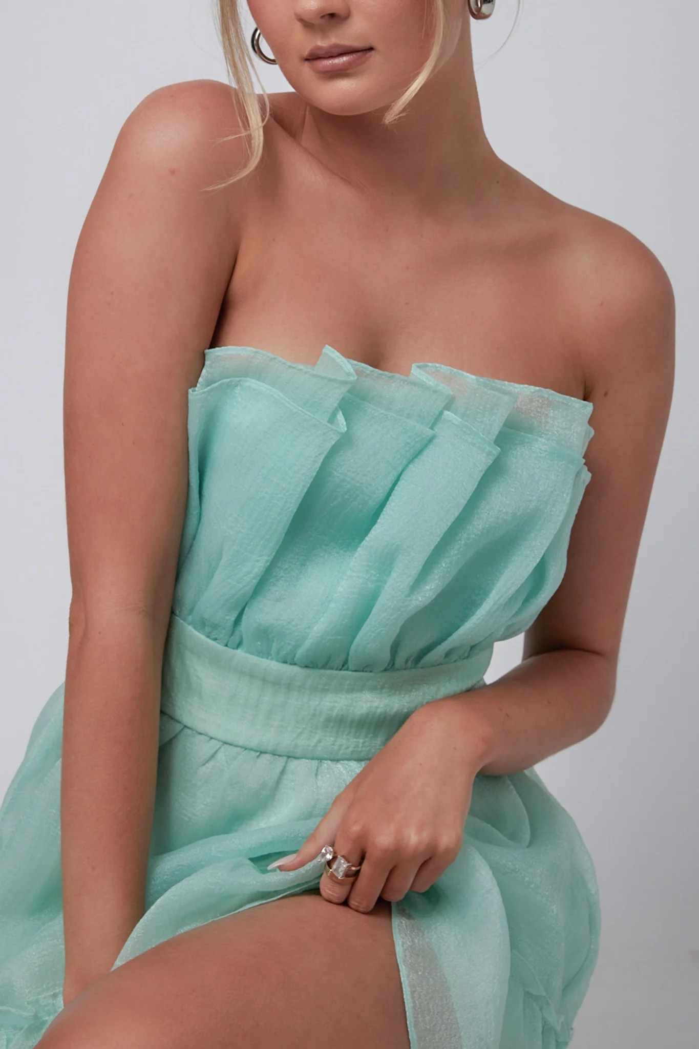 Marisela Strapless Frill Hem Mini Dress Mint - Image 5
