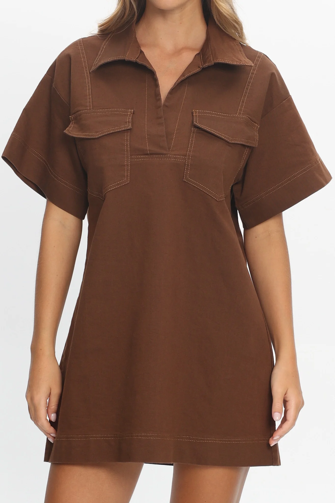 Mariska Collared Mini Dress Chocolate - Image 3