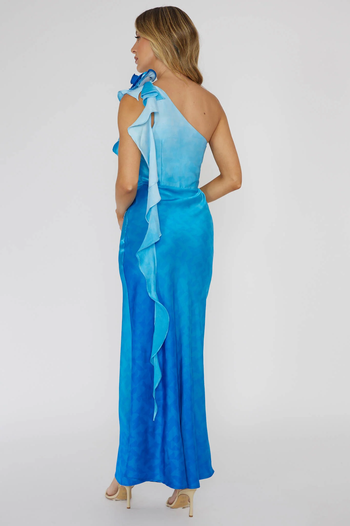 Mariyan One Shoulder Rose Maxi Dress Blue - Image 2