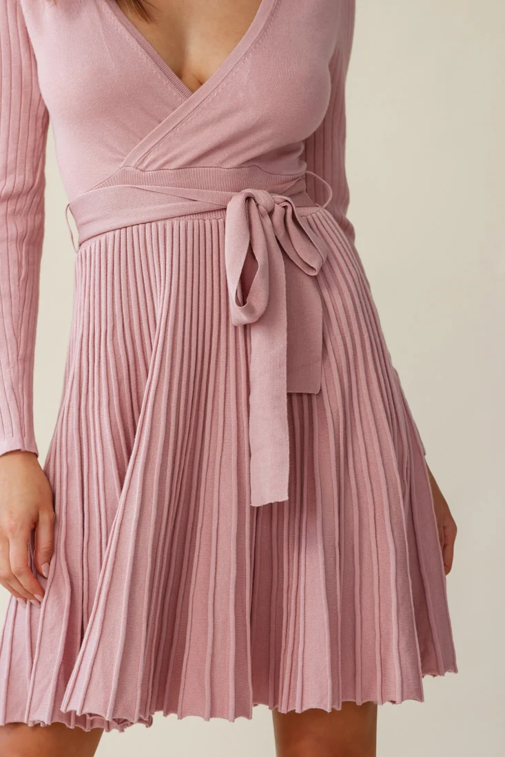 Marlena Long Sleeve Pleated Skirt Knit Dress Blush - Image 4
