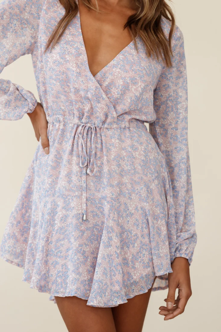 Marlene Long Sleeve Drawstring Waist Dress Floral Print Pink - Image 7