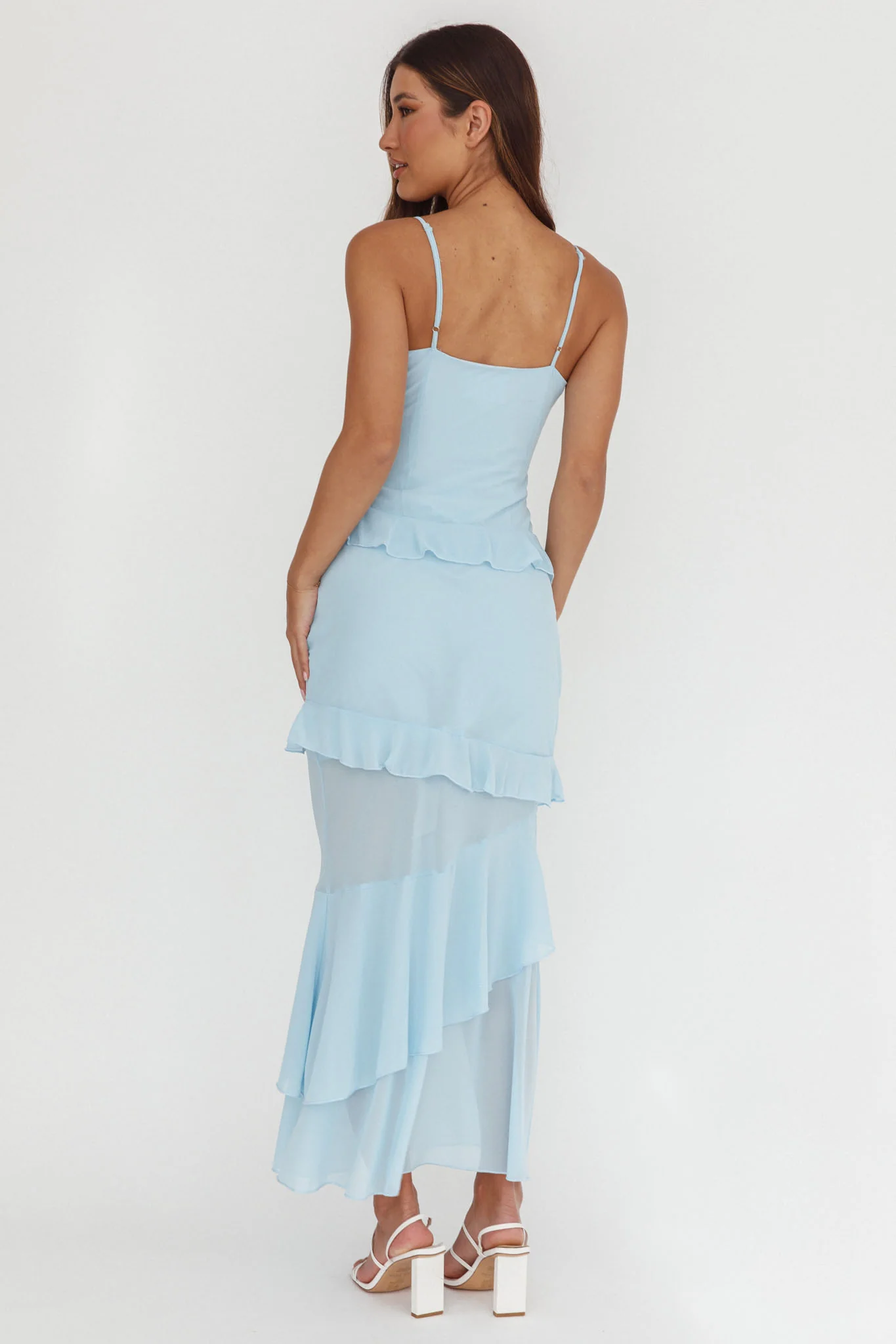 Marlie Frill Trim Rosette Maxi Dress Blue - Image 2