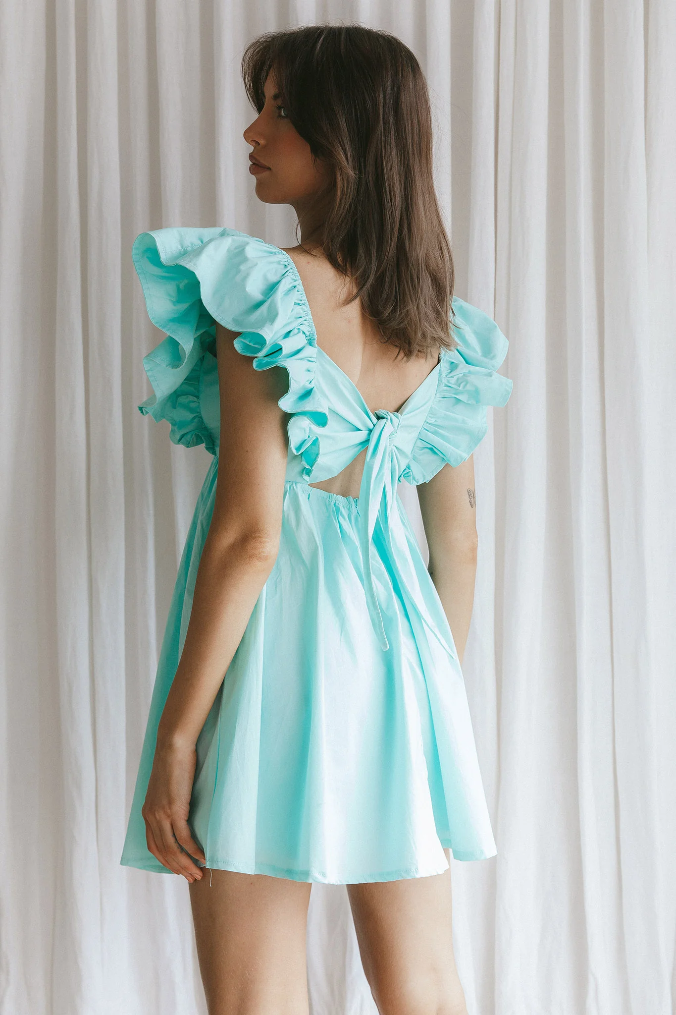 Marlina Ruffle Sleeve Babydoll Mini Dress Mint - Image 2