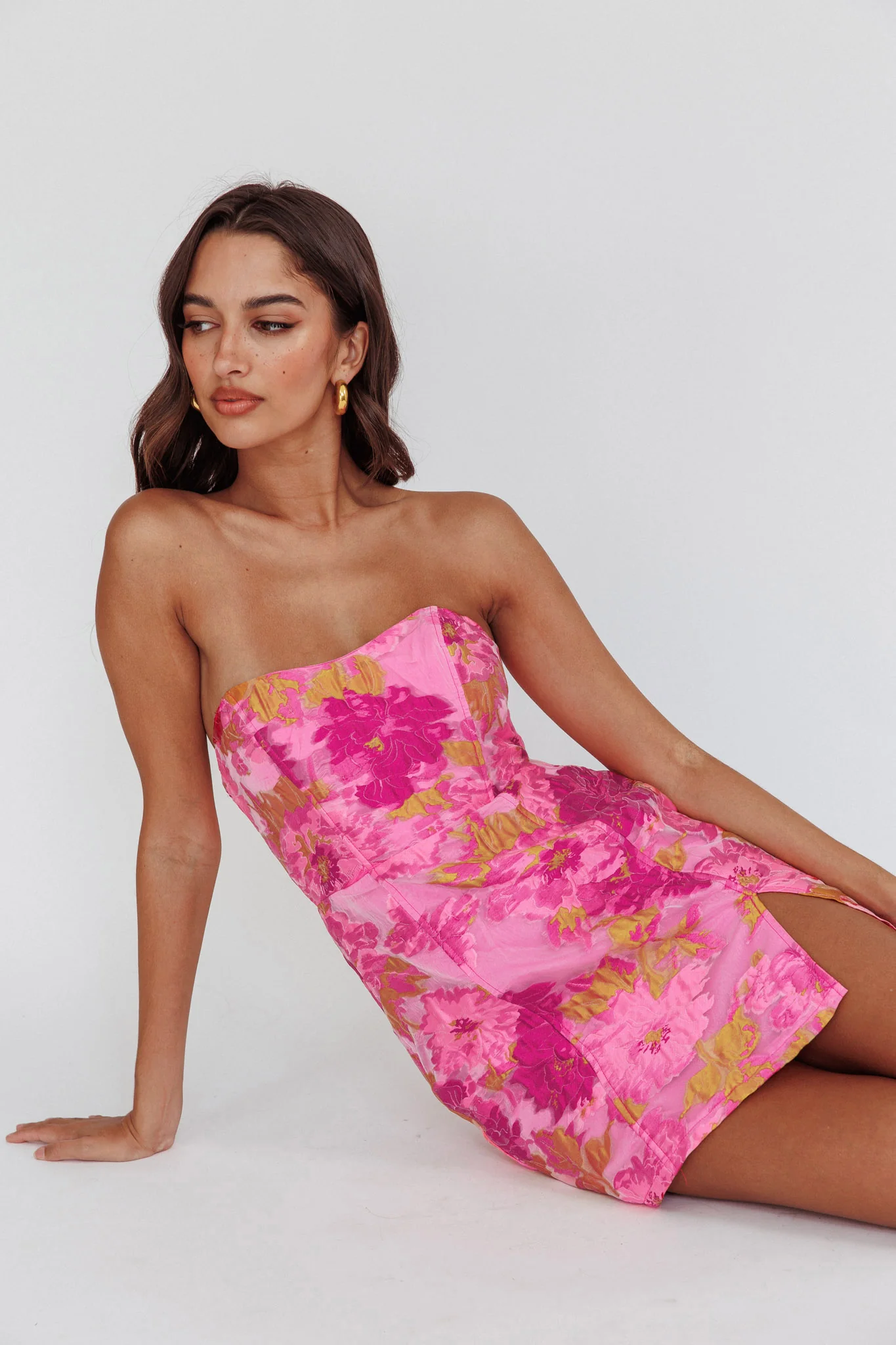 Marlina Strapless Jacquard Mini Dress Pink - Image 2