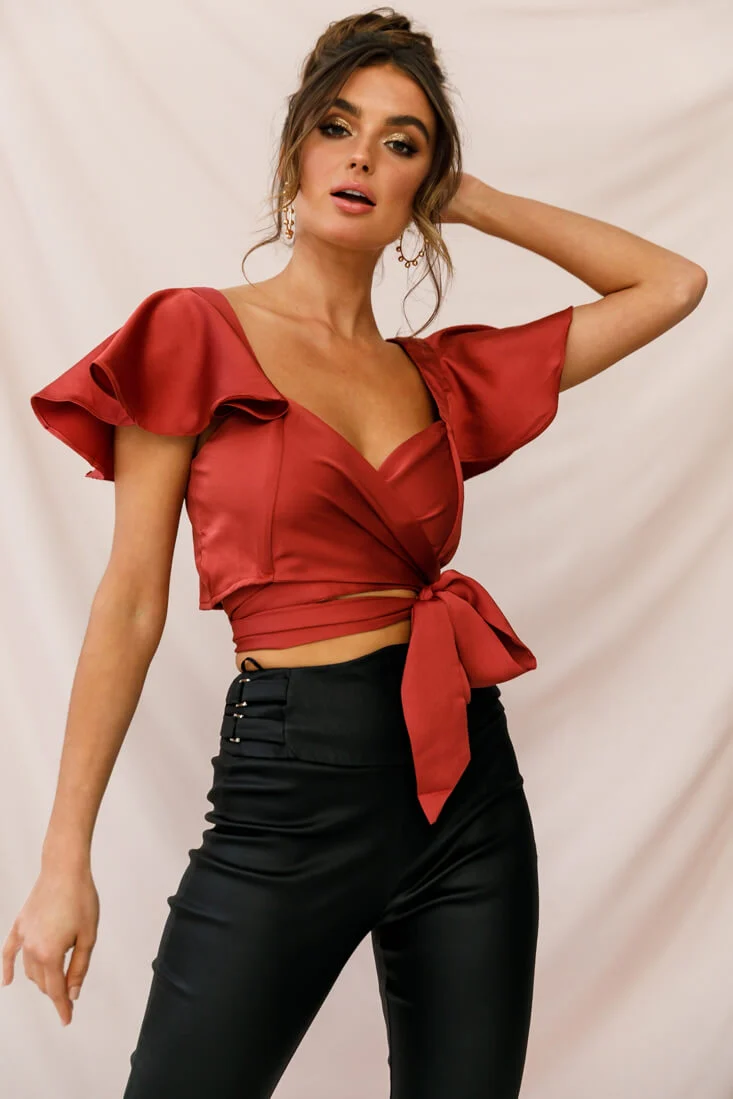 Marquise Wrap Crop Top Rosewood - Image 2