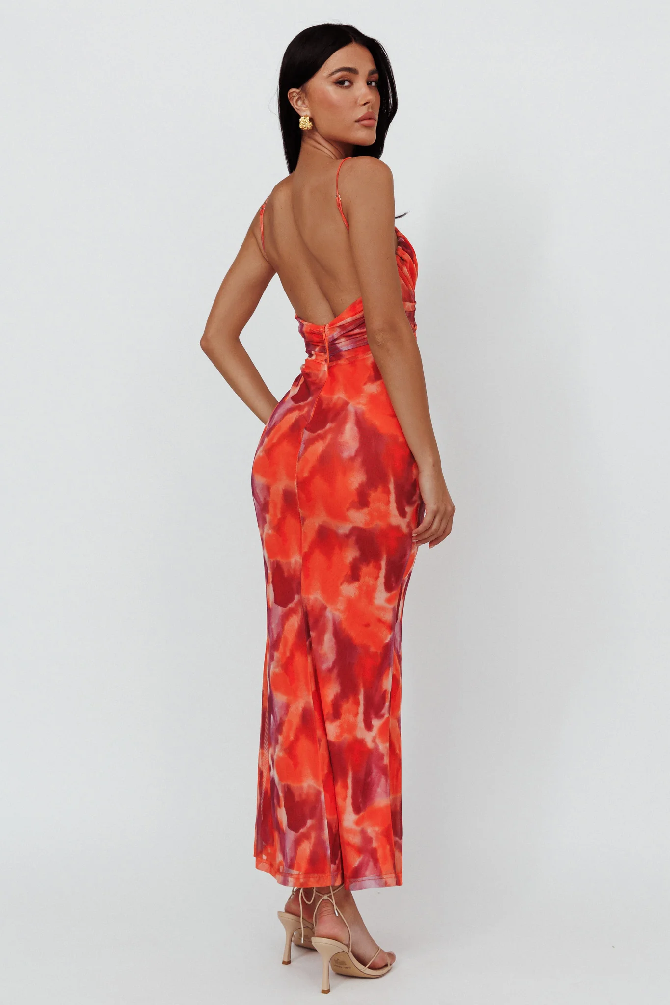 Marrakesh Gathered Bust Maxi Dress Print Orange - Image 2