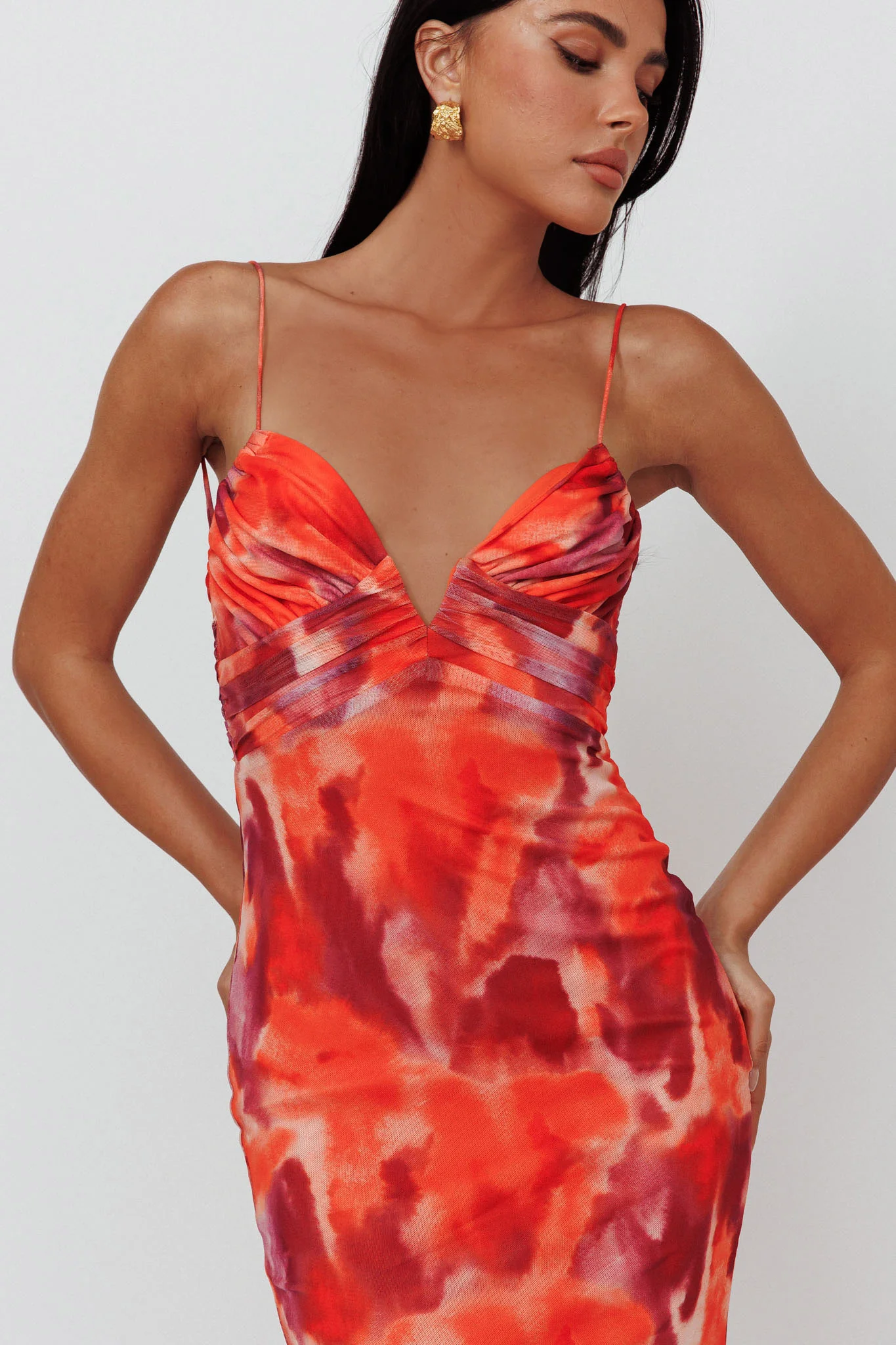 Marrakesh Gathered Bust Maxi Dress Print Orange - Image 4