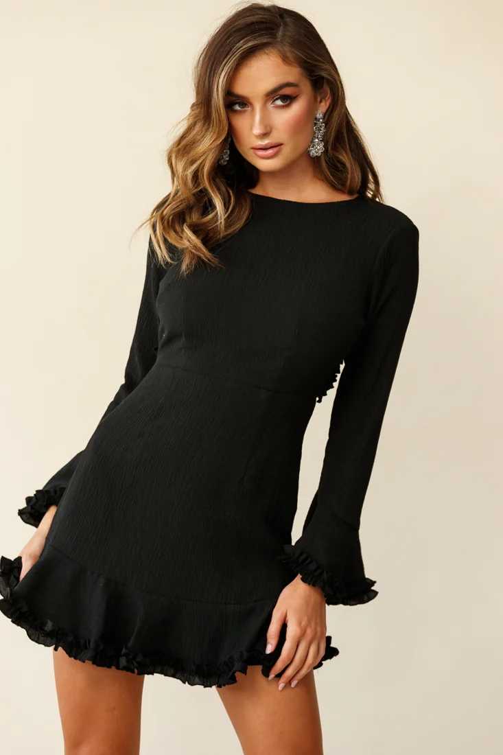 Marta Flared Cuff Cut-Out Back Dress Black - Image 2