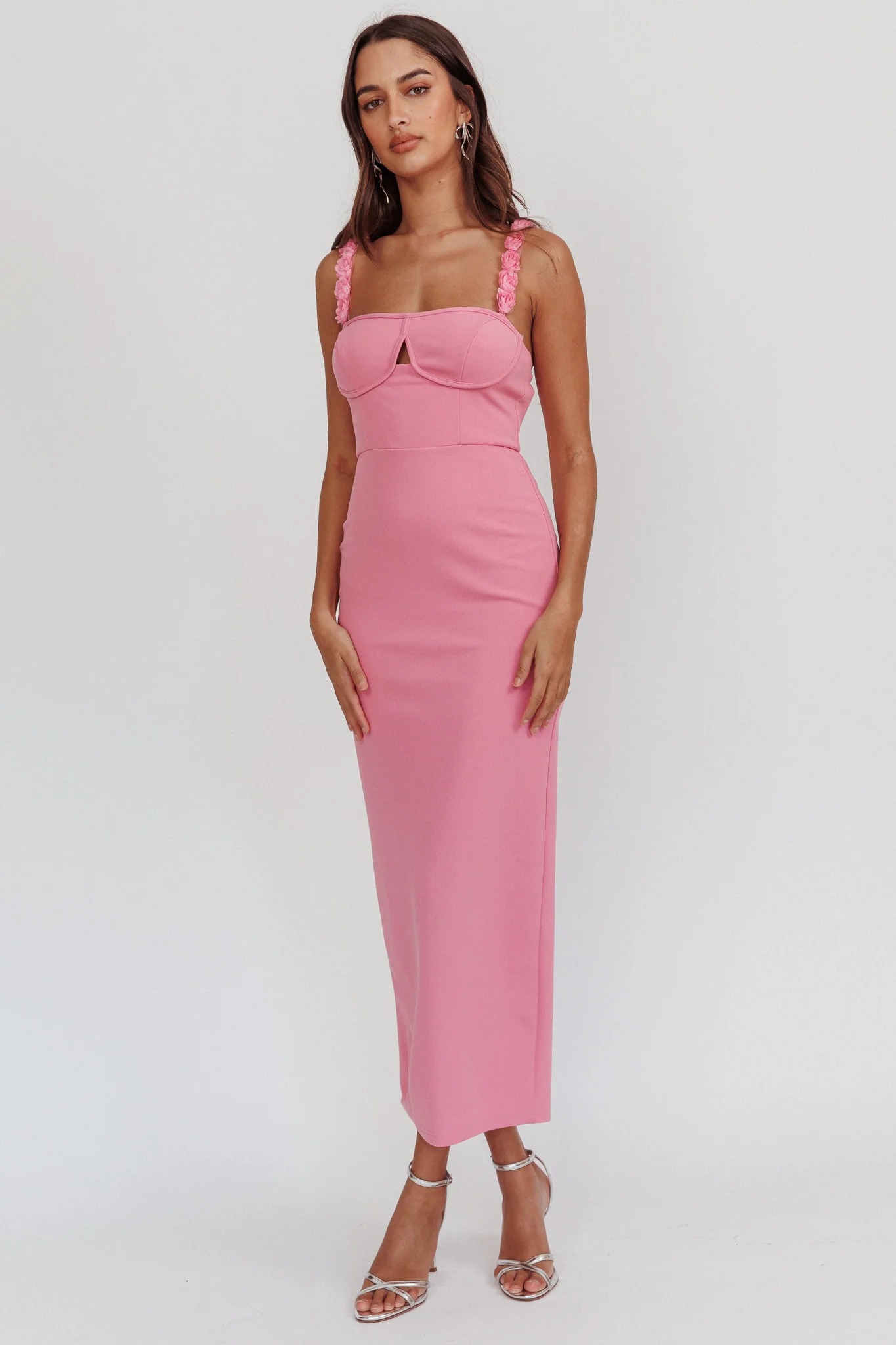 Marteen Rosette Strap Midi Dress Pink - Image 4