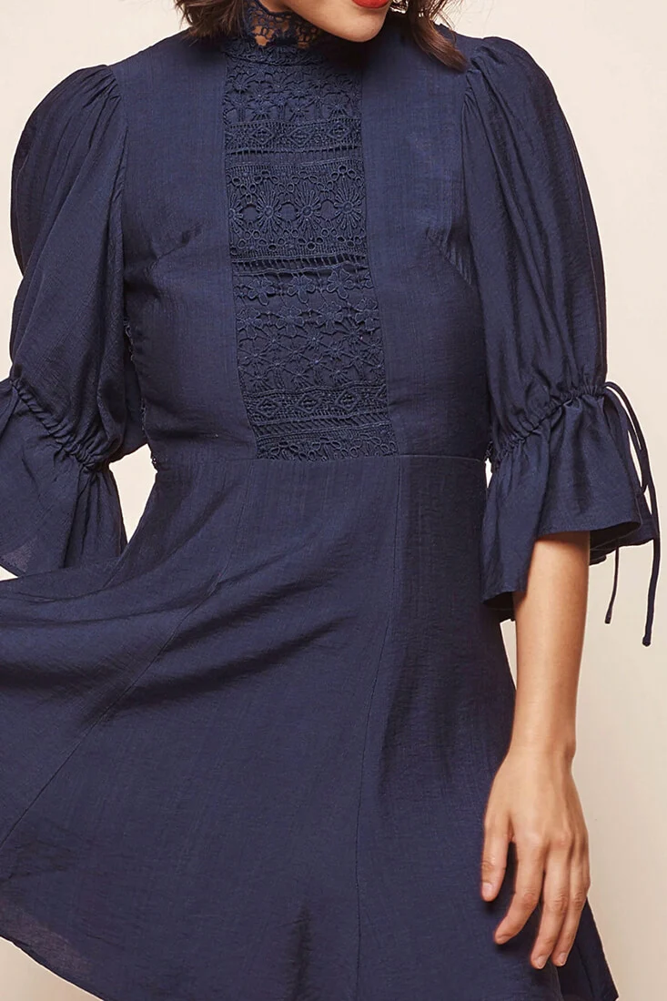 Martha High Neck Babydoll Dress Navy - Image 6